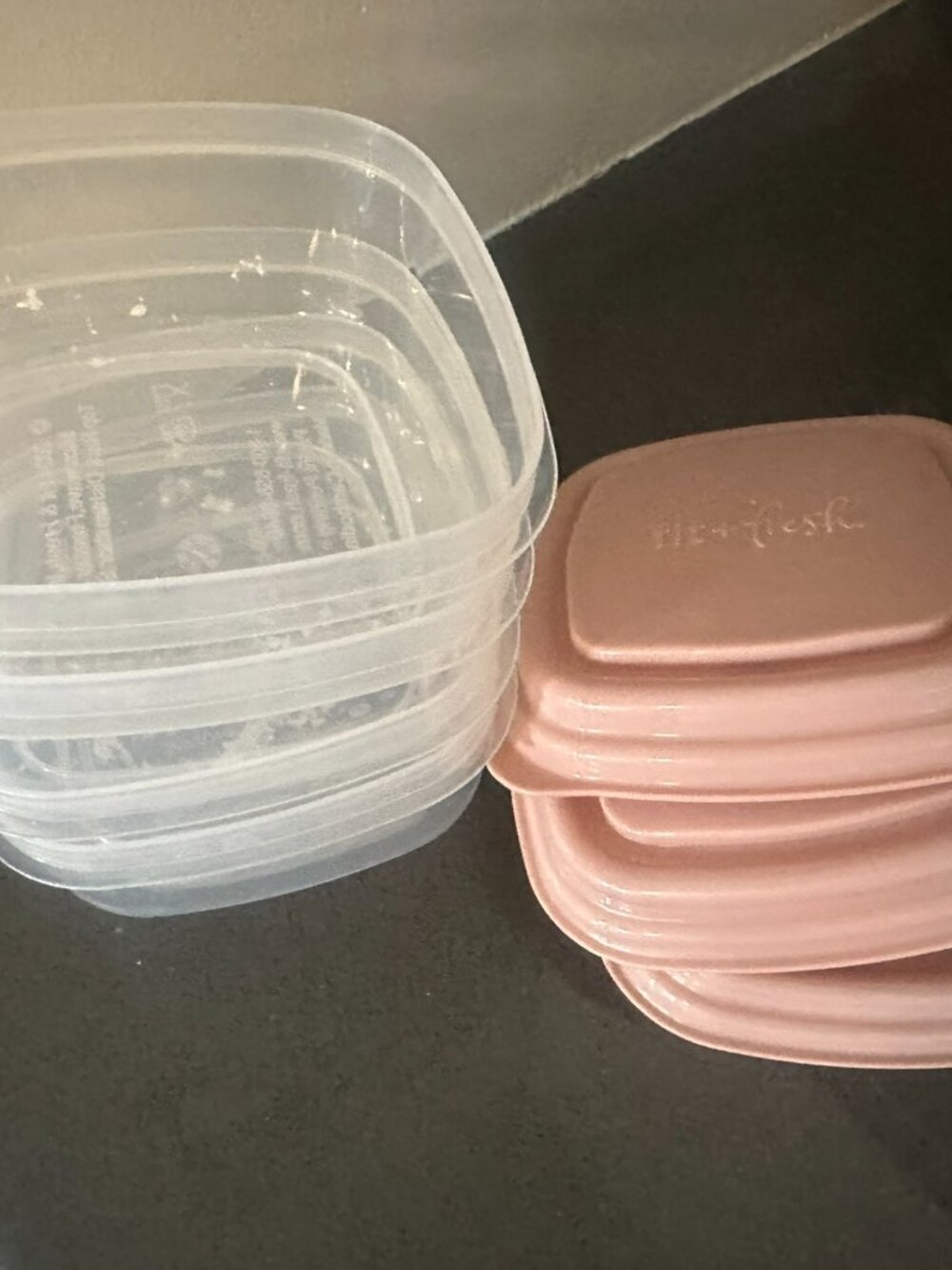 Set of 4 Lunch Food Plastic Storage Containers 1 Cup - Clear / Pink Fit & Fresh